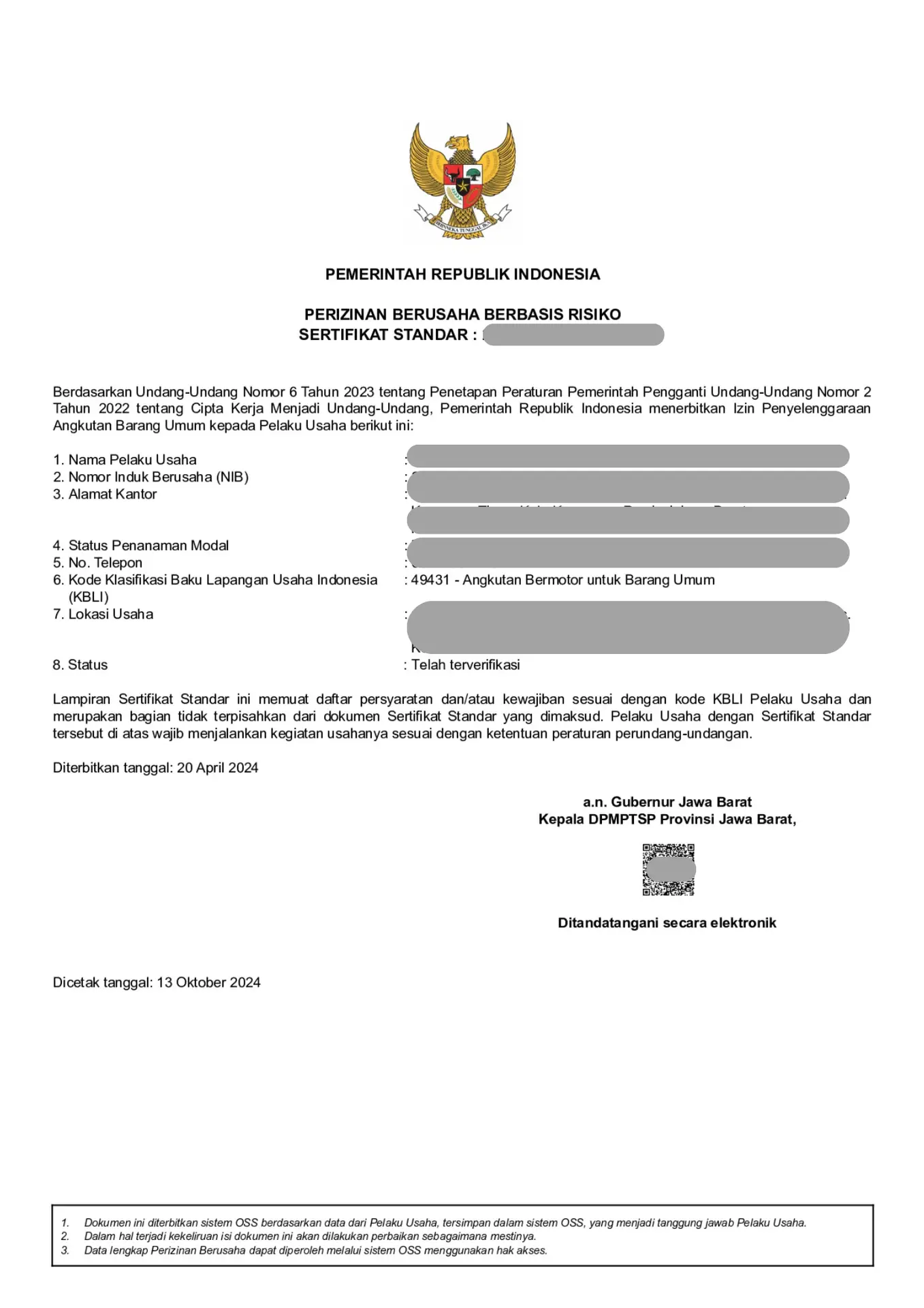 Jasa Pengurusan Izin Angkutan Bermotor untuk Barang Umum